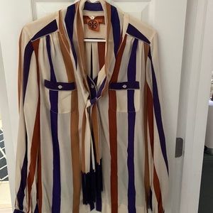 Tory Burch long sleeve striped blouse. Size 14